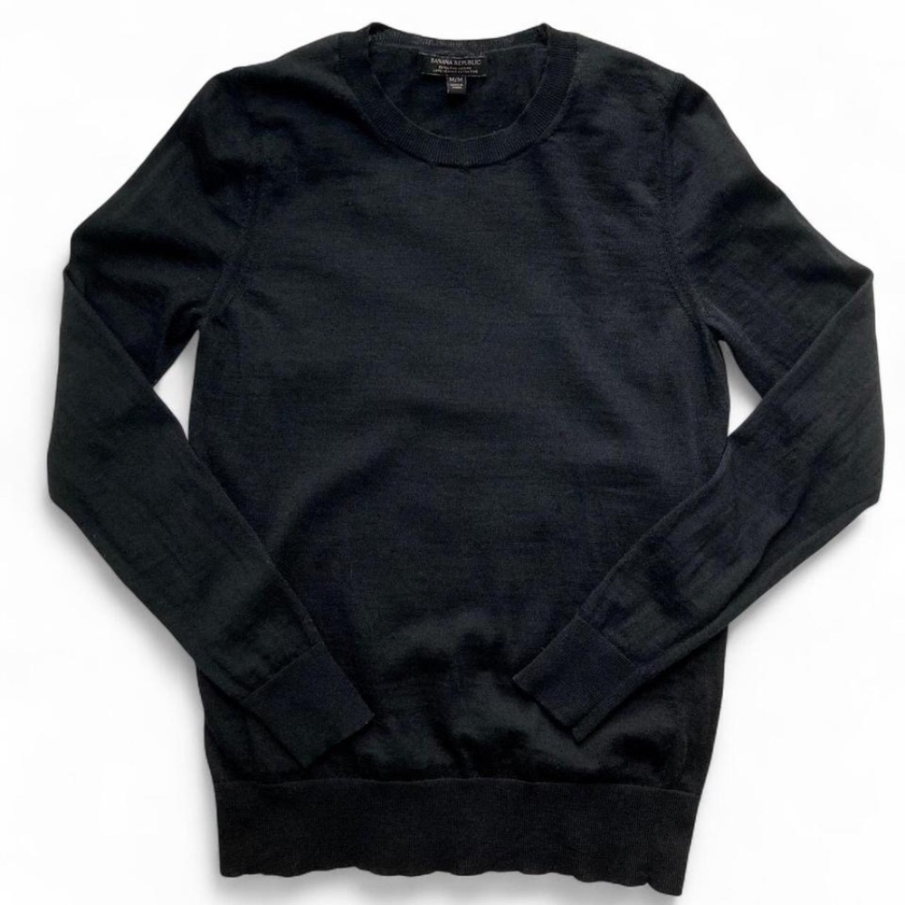 Banana Republic Extra Fine Merino Wool Crewneck Sweater Black Size M